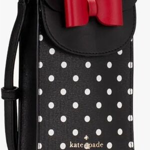 Kate Spade Black and White Polka Dot Crossbody Bag with Red Bow